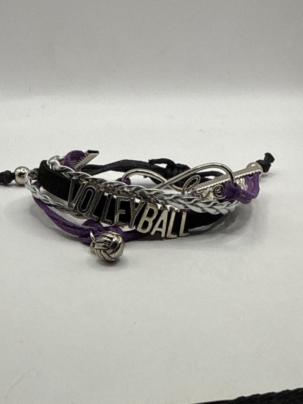 Volleyball Infinity Charm Bracelet Purple Black Silver Sports Team Jewelry